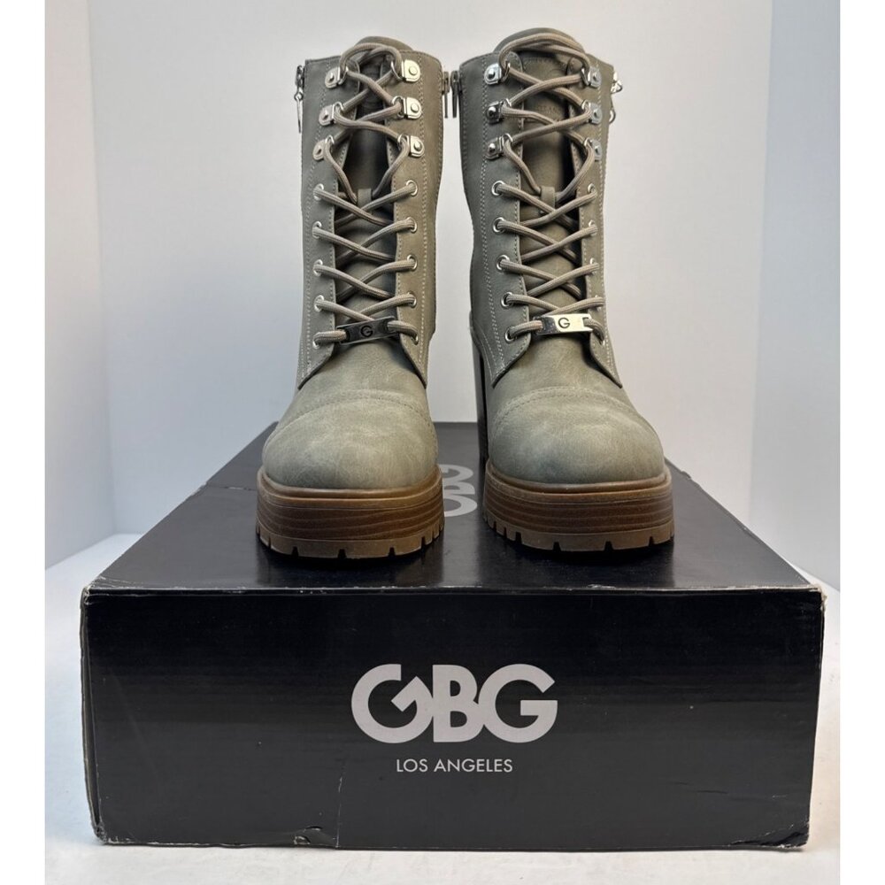 G by Guess Siana Combat Boot Womens 9 Green Heeled Lug Sole Hiker Bootie GBG - Picture 9 of 9